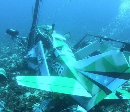 Wreckage fo plane which crashed en route to Saint Lucia from Bequia.