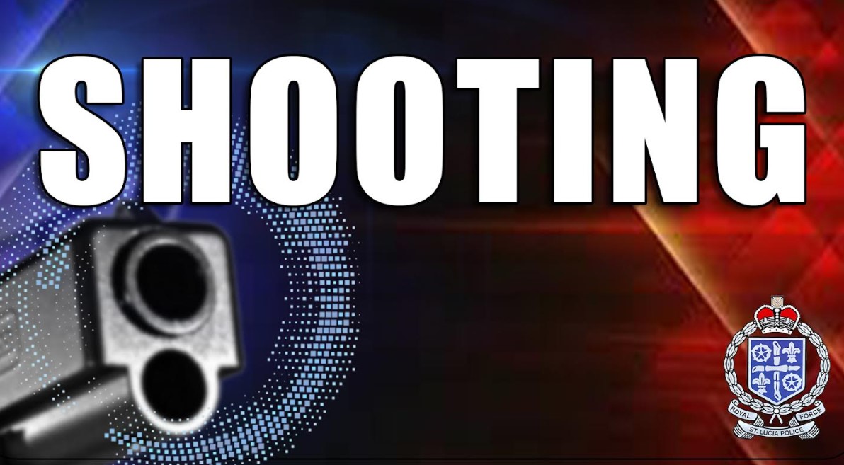 Graphic artwork of the word 'shooting' in white against a multi-colored background with handgun to the bottom left and the police logo to the right.