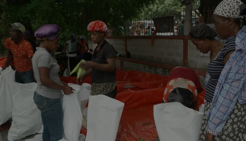 Relief aid distribution in Haiti.