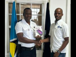 Police officer accepts donation of electronic tablets from a corporate citizen.