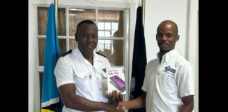 Police officer accepts donation of electronic tablets from a corporate citizen.