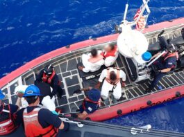 Illegal Caribbean Migrants aboard Coast Guard rescue vessel.