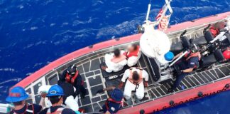 Illegal Caribbean Migrants aboard Coast Guard rescue vessel.