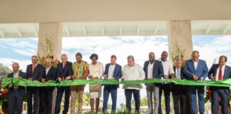 Ribbon cutting at opening of Sandals resort in Saint Vincent and the Grenadines.
