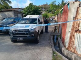 Police on the scene of Vieux Fort fatal shooting.
