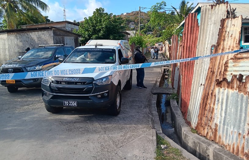 Police on the scene of Vieux Fort fatal shooting.