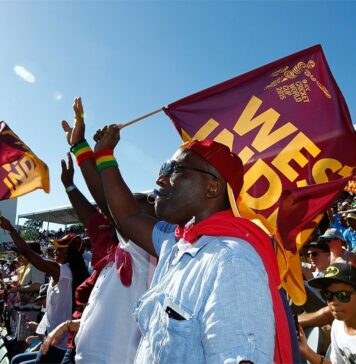Cricket fans at West Indies game.