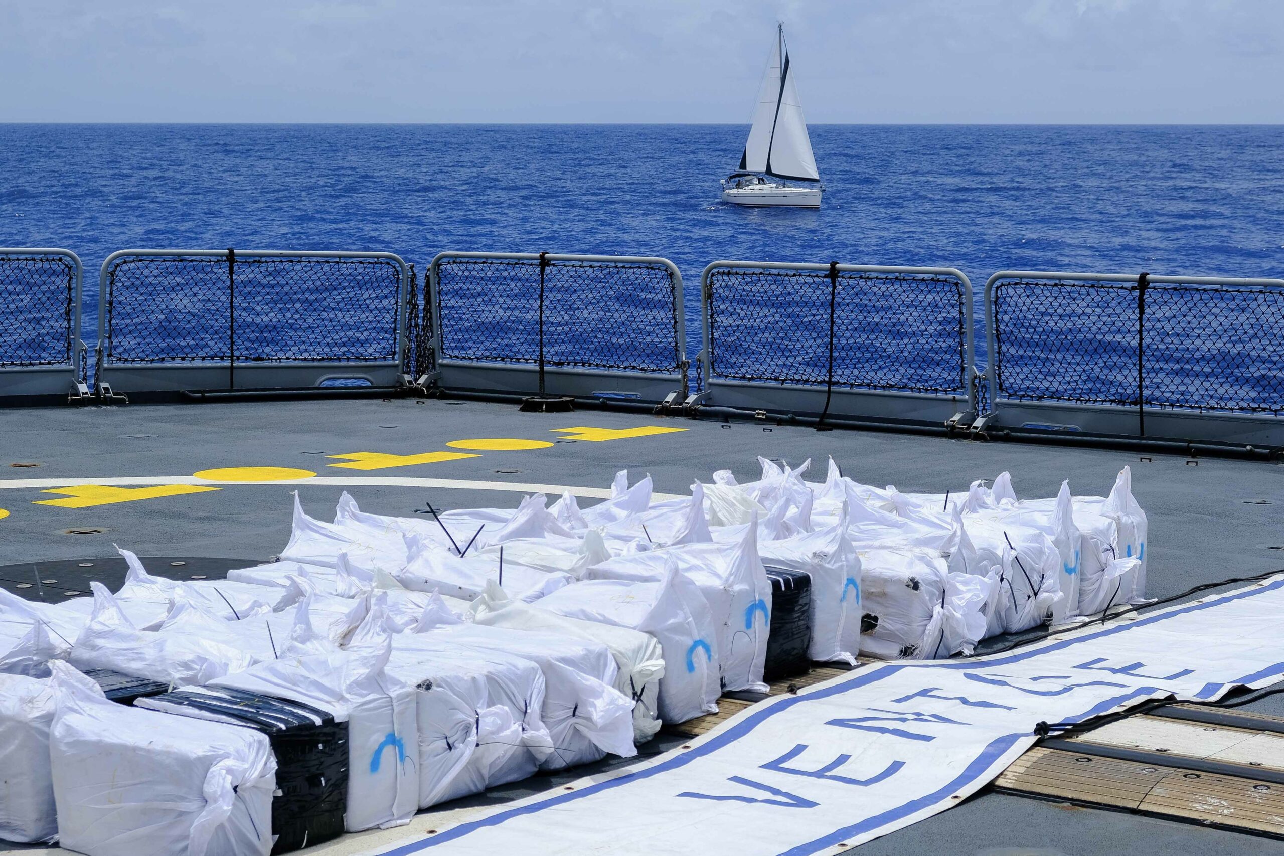 Display of cocaine bales seized off Martinique.