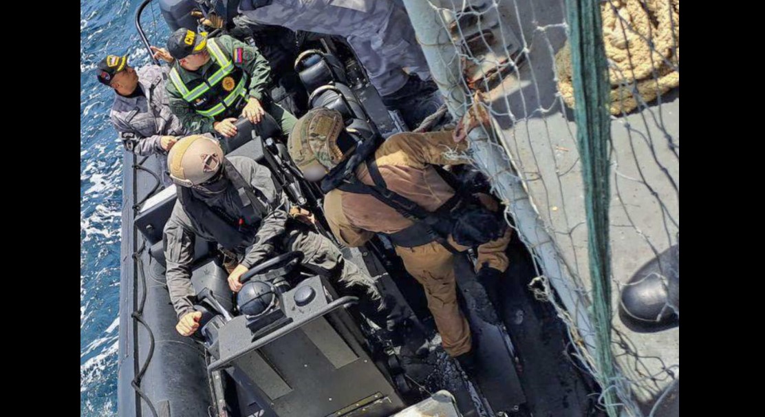 French Navy crew effects drug bust aboard Venezuelan vessel at sea.