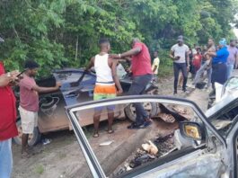 Guyana vehicle crash scene.