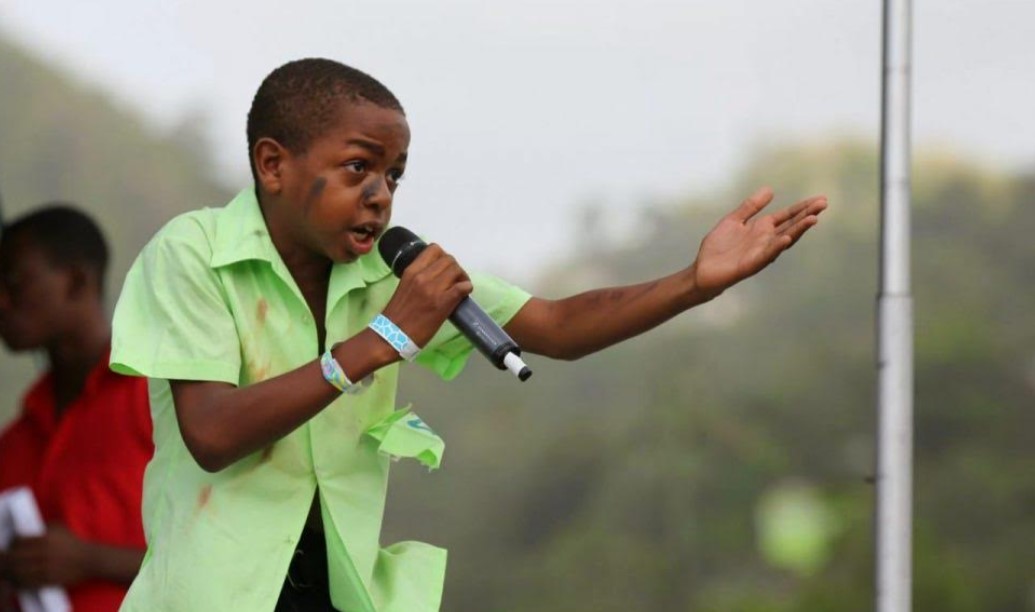 Student calypsonian singing.