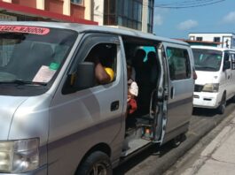 Buses on the Morne du Don bus stand.