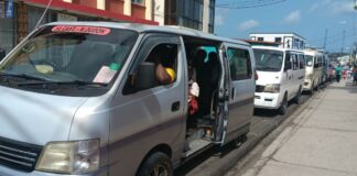 Buses on the Morne du Don bus stand.