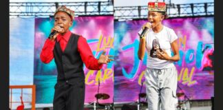 Schools calypso champions on stage