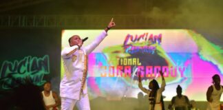 Soca singer on stage.