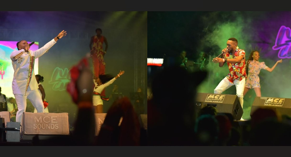 Photo collage of soca performers on stage.