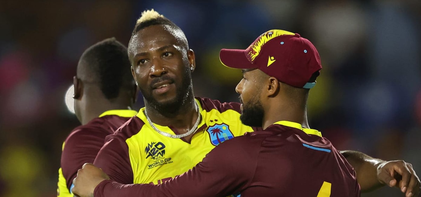 West Indies players celebrate after win over Afghanistan.