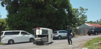 BCF vehicle overturns after collision with biker at Praslin.