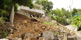 Land slippage at Hospital Road Castries after Hurricane Beryl.