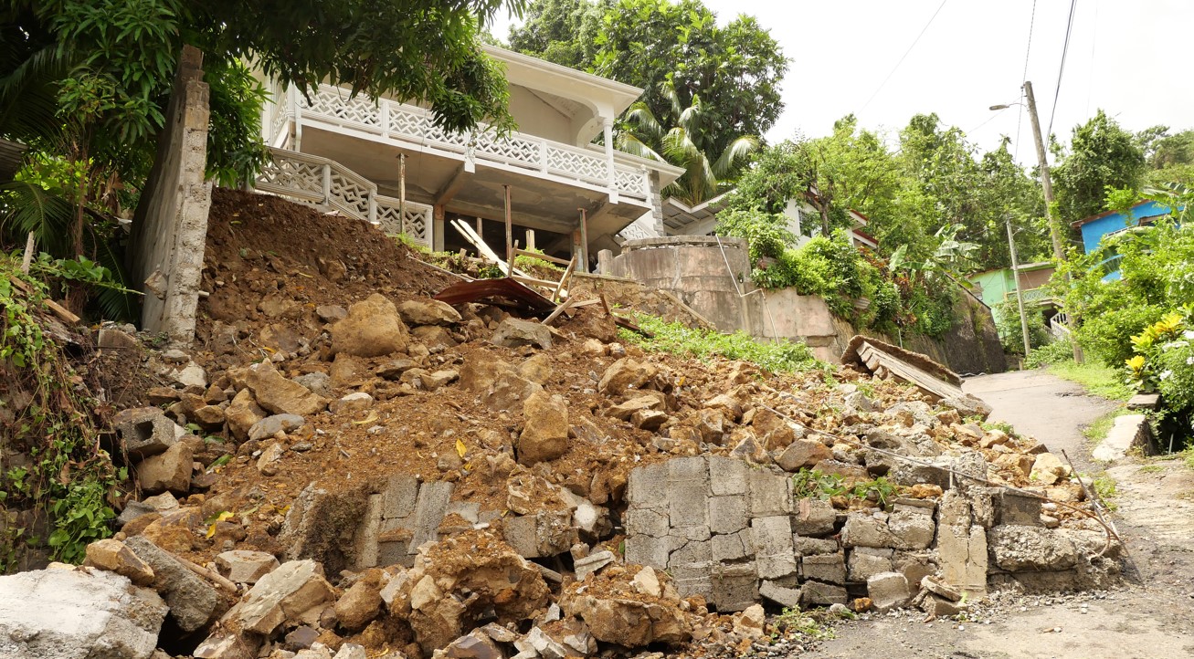 Land slippage at Hospital Road Castries after Hurricane Beryl.