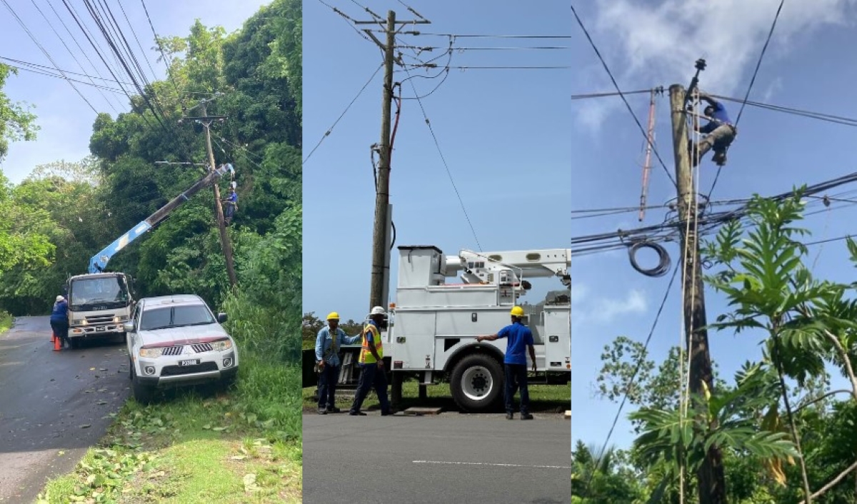 LUCELEC technicians restore electricity after Hurricane Beryl.