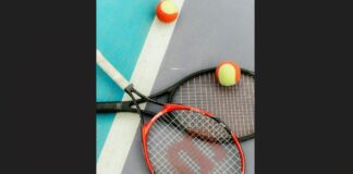 Lawn tennis racquets and balls.