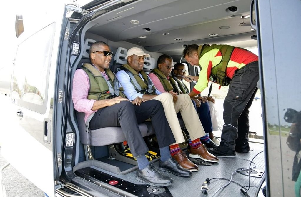 Philip J. Pierre aboard helicopter ahead of Cariacou tour.