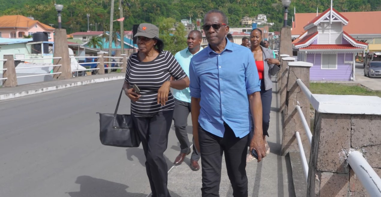 Prime Minister Philip J. Pierre on tour of hurricane-ravaged Soufriere.