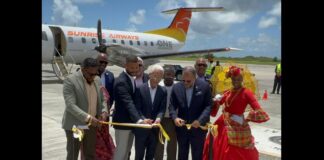 Sunrise Airways arrival and ribbon cutting.