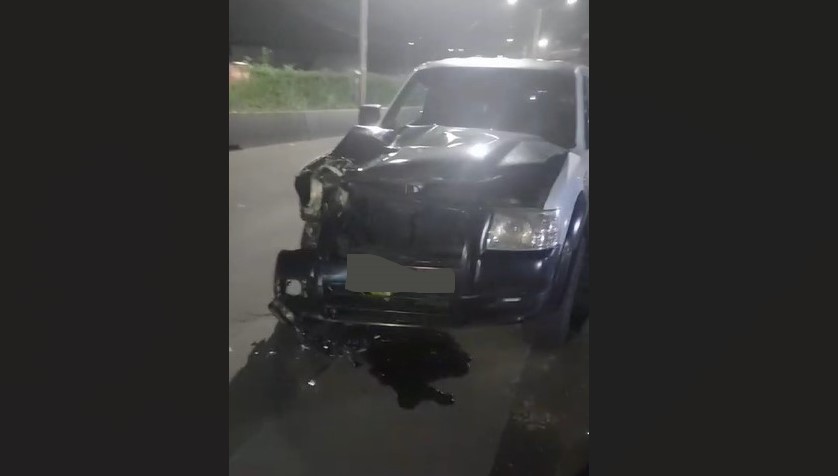 Damaged Ford Ranger after fatal collision with a pedestrian in Castries.