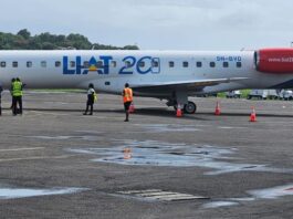 LIAT aircraft on the GFL Charles airport runway.