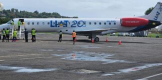 LIAT aircraft on the GFL Charles airport runway.