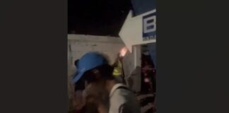 Officer fires weapon to disperse crowd.