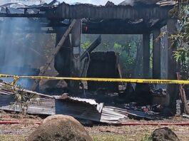 Charred remains of house after fire in Praslin.