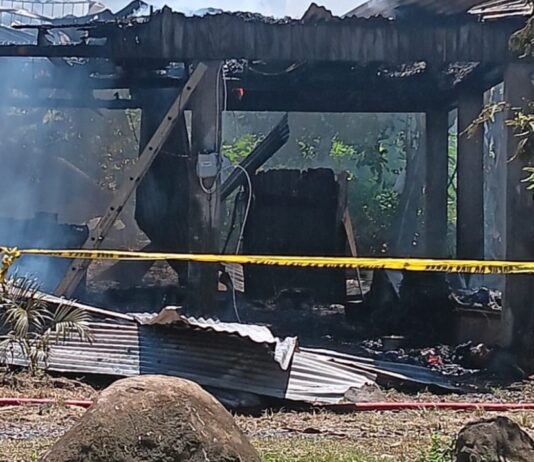 Charred remains of house after fire in Praslin.