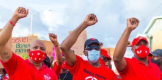 Saint Lucia Labour Party leaders at head of a march while in opposition.