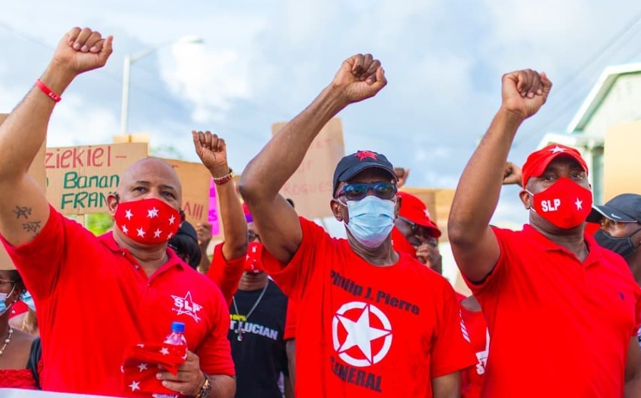 Saint Lucia Labour Party leaders at head of a march while in opposition.