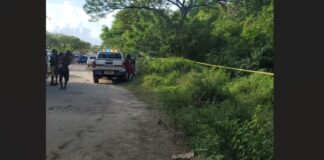 Police caution tape at Pigeon Island beach where skeletal remains were discovered.