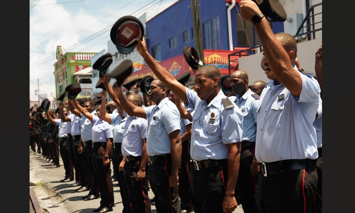 Members of the Saint Lucia Fire Service celebrate the organisation's 50th anniversary.