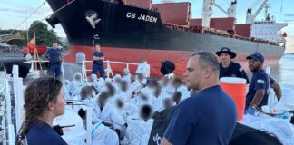 Illegal migrants interdicted at sea by the United States Coast Guard.