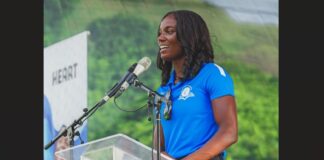 Julien Alfred addresses school rally in La Ressource, Dennery.