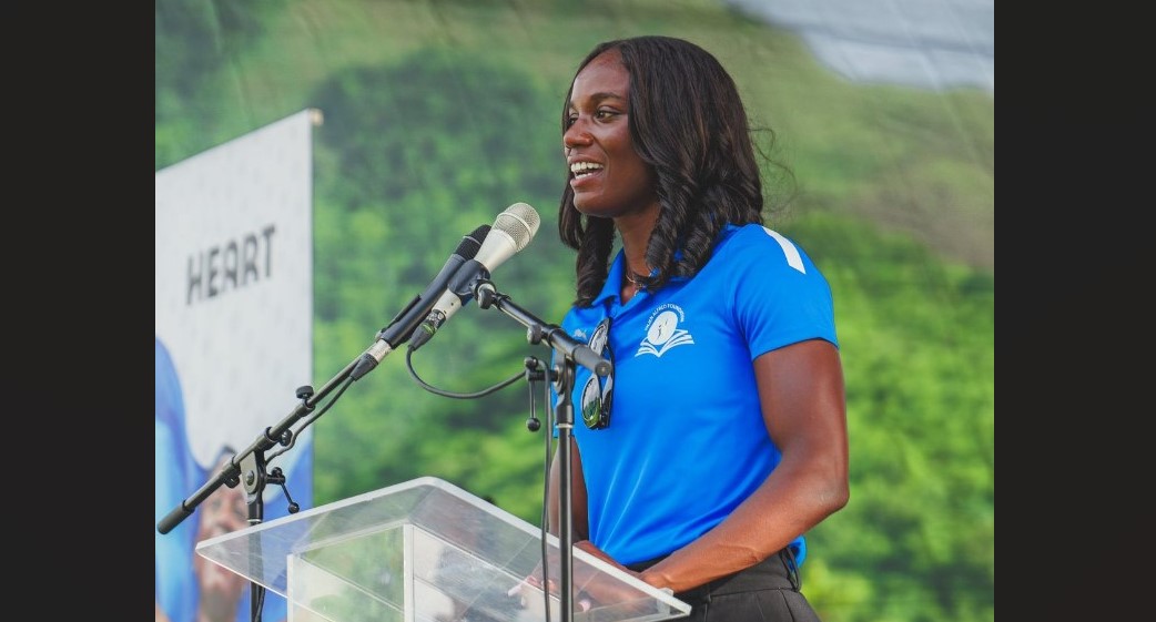 Julien Alfred addresses school rally in La Ressource, Dennery.