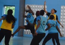Saint Lucia netball players in action.