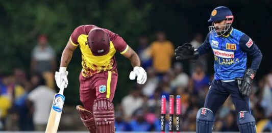 West Indian cricketer at crease.