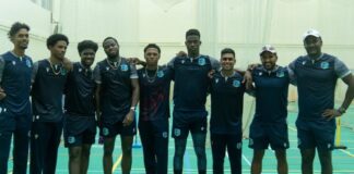 Saint Lucia's Ackeem Auguste (second left) is training in Chennai