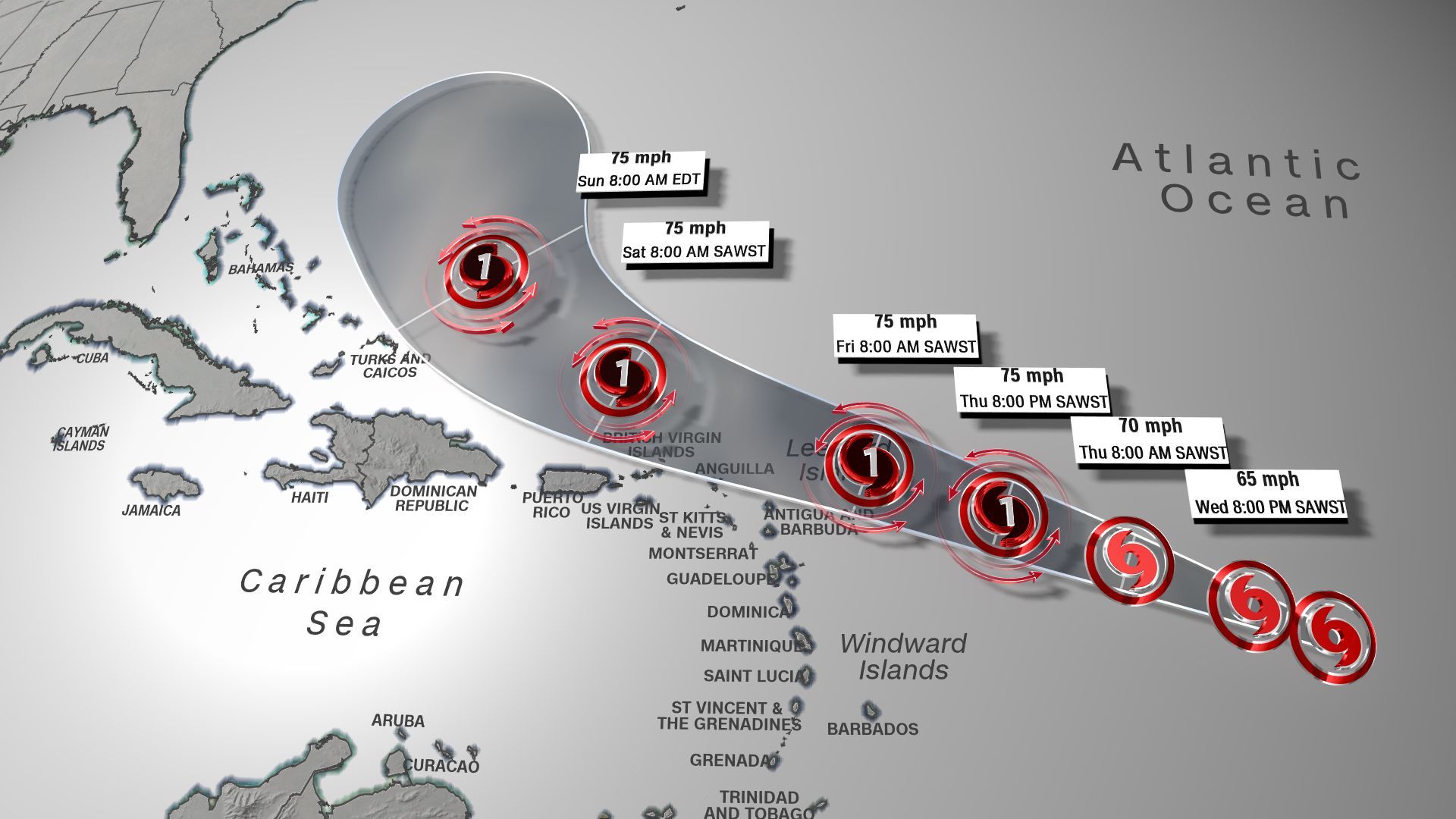 Tropical Storm Jerry strengthens as it approaches the Leeward Islands