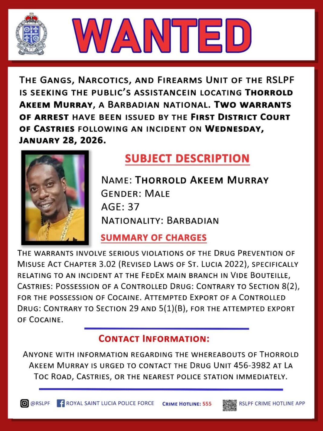 Police searching for Bajan in drug shipping investigation - St. Lucia Times